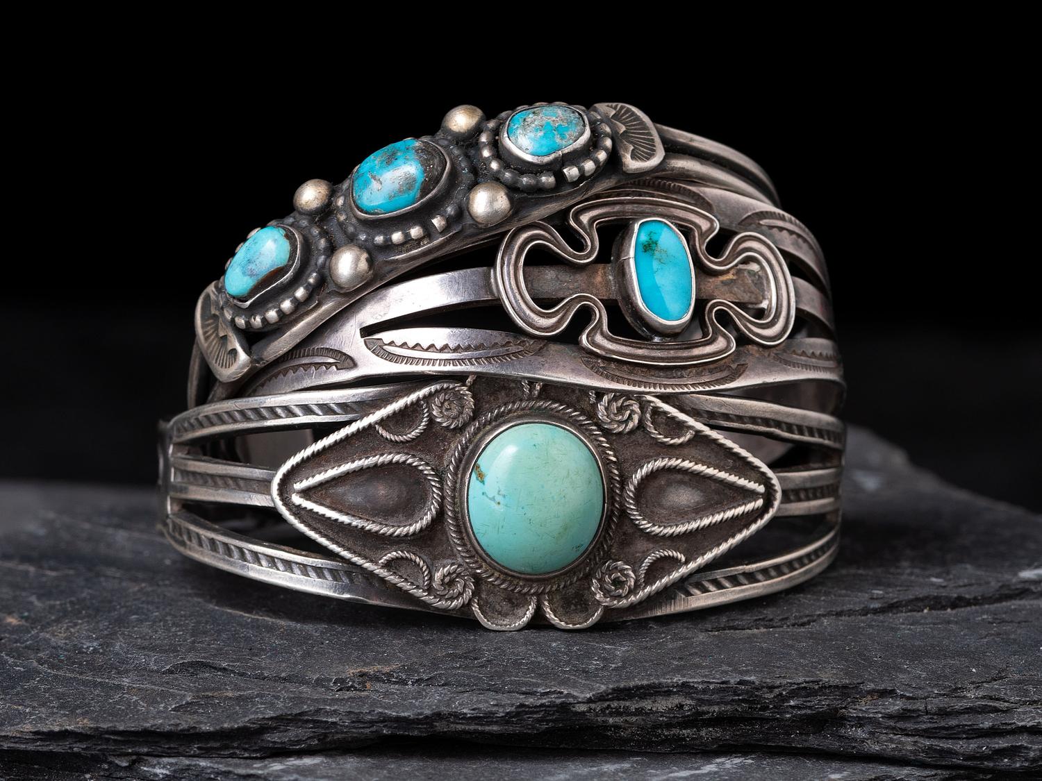 Navajo Silver and Turquoise Cuff Bracelets