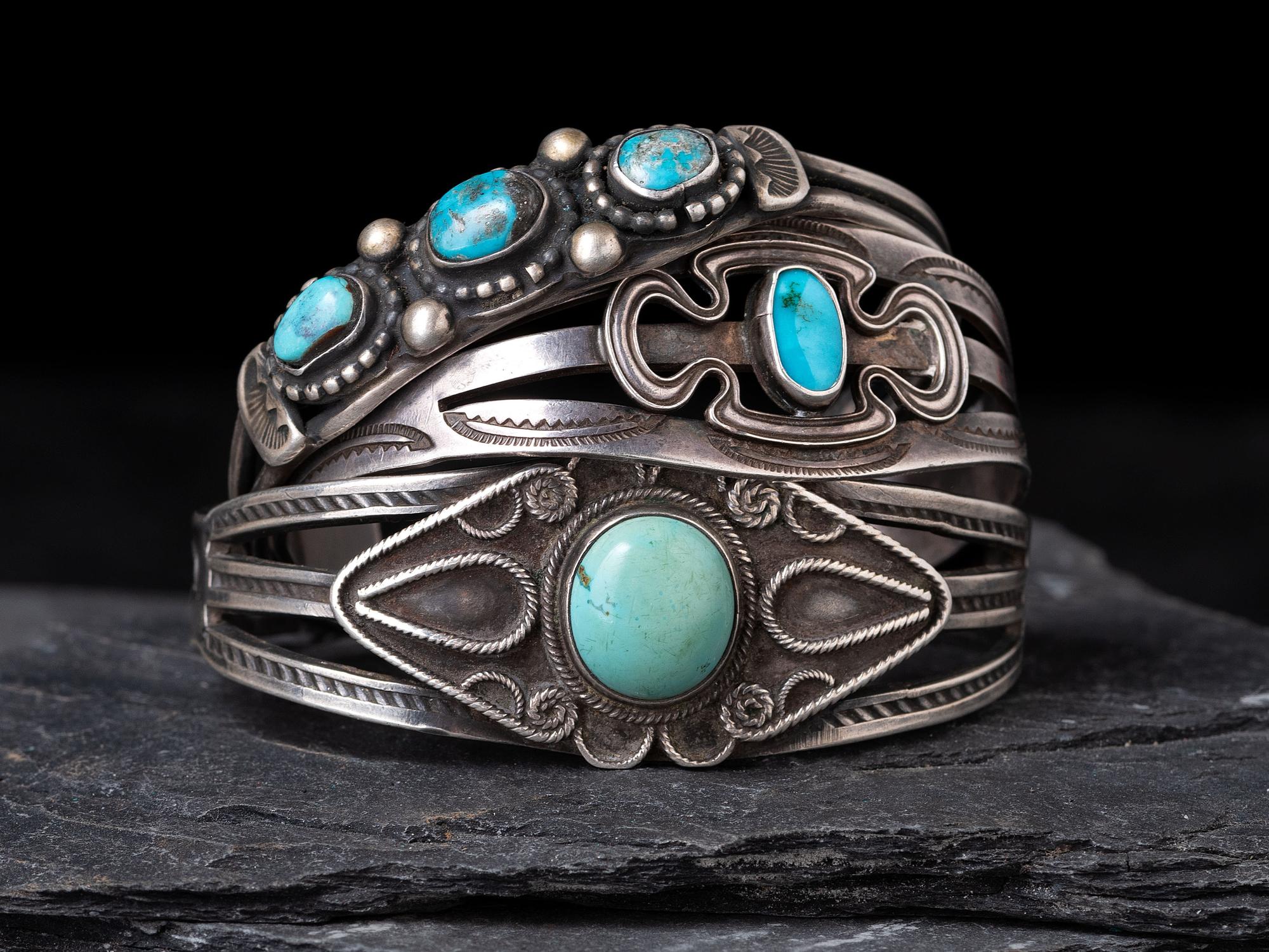 Navajo Silver and Turquoise Cuff Bracelets