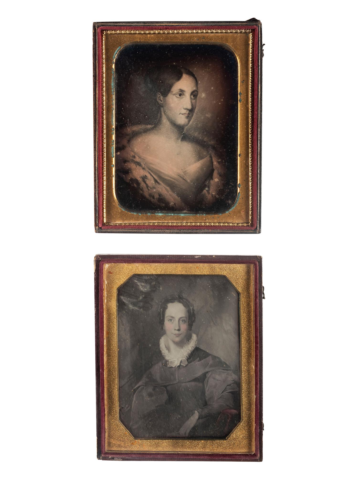 [EARLY PHOTOGRAPHY]. A group of 5 daguerreotypes and ambrotype of painted portraits, including: