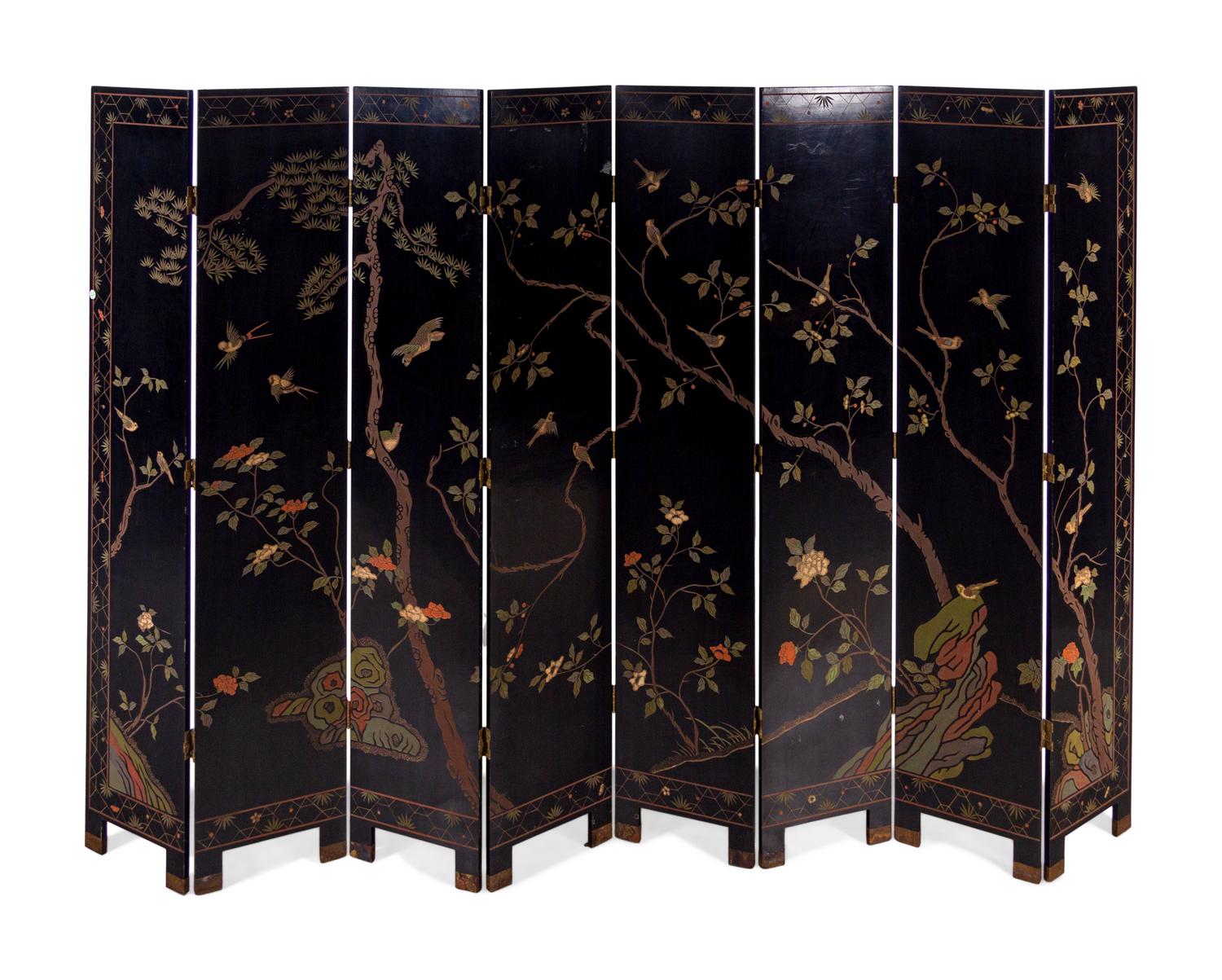 A Chinese Export Lacquer Eight-Panel Floor Screen