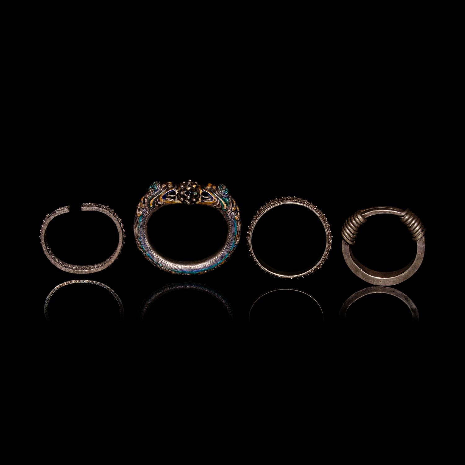 Four Chinese Silver Bangles, 19th Century