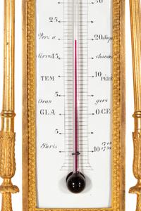 A French Neoclassical Gilt Bronze and Jasperware Cartel Clock and Barometer Set
