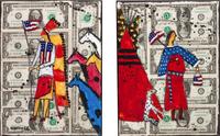 Pair of Two Indian Chiefs with Flag