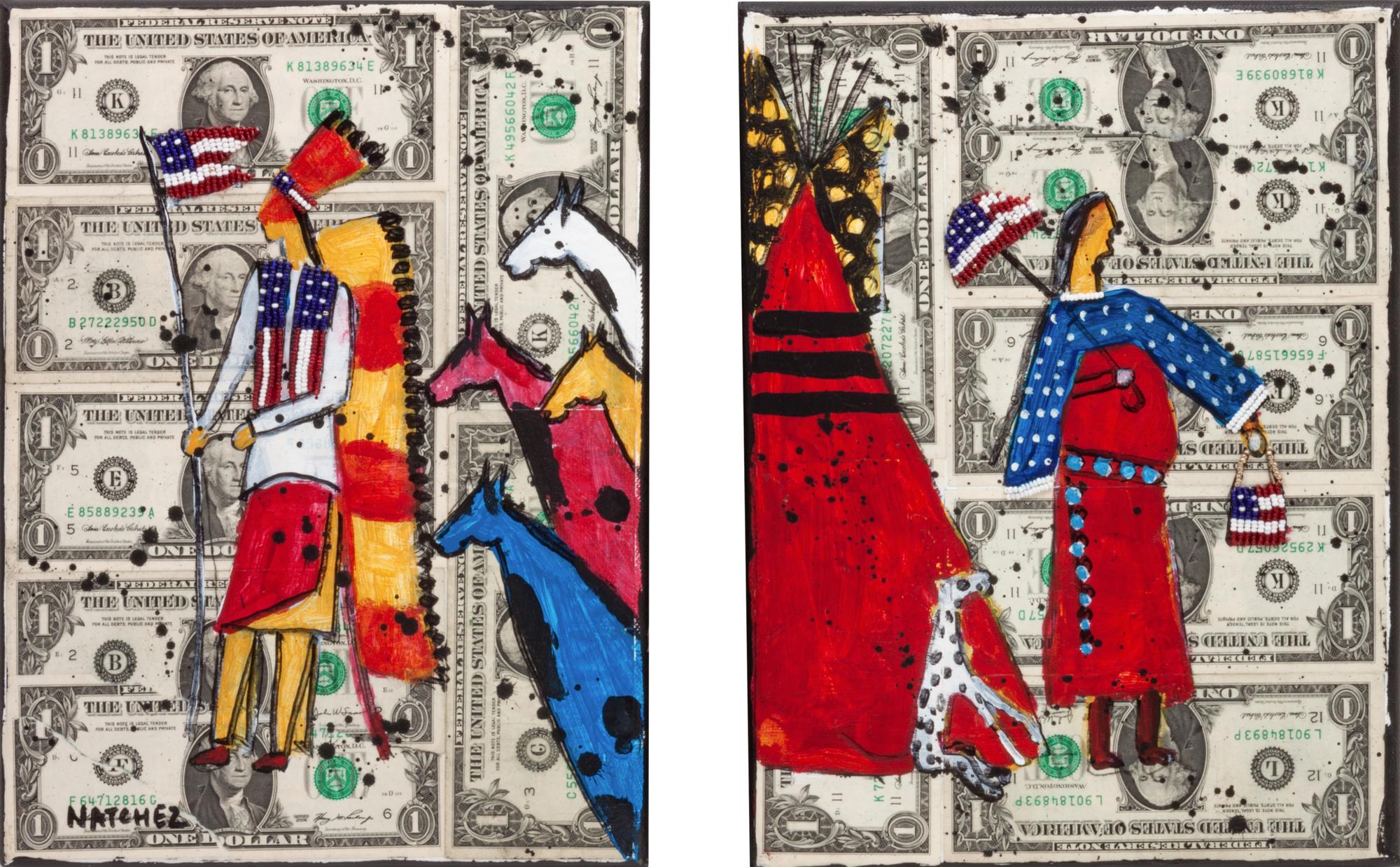 Pair of Two Indian Chiefs with Flag