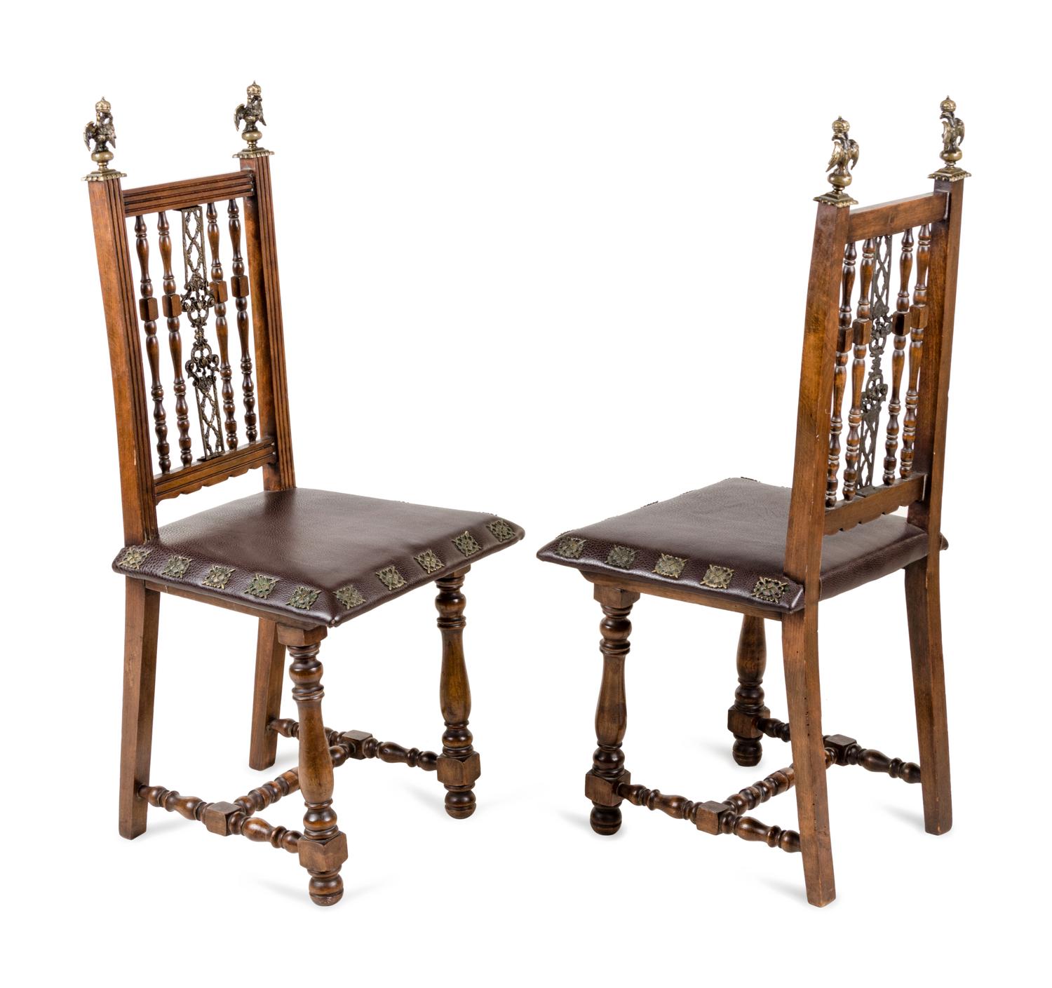 A Pair of Continental Bronze Mounted Walnut Side Chairs