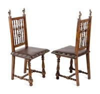 A Pair of Continental Bronze Mounted Walnut Side Chairs