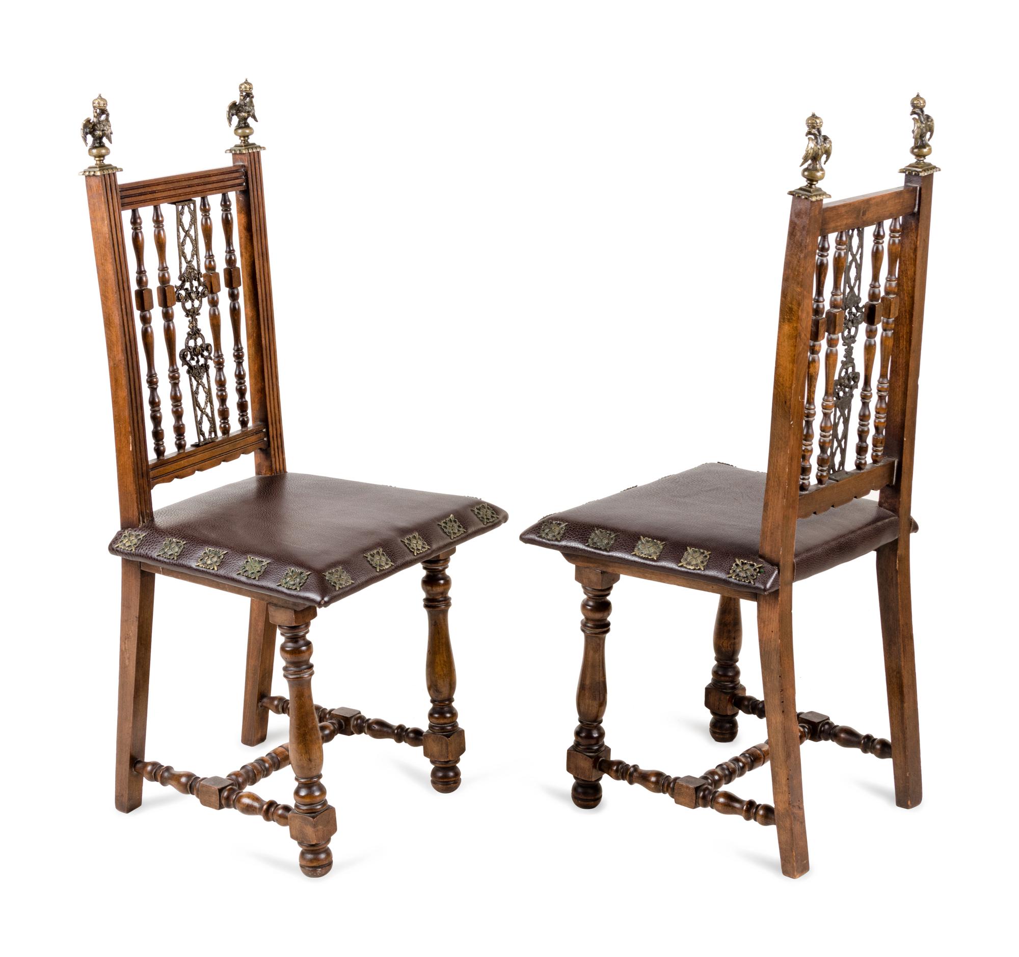 A Pair of Continental Bronze Mounted Walnut Side Chairs