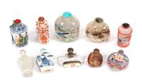 Ten Chinese Snuff Bottles Height of tallest 3 inches.