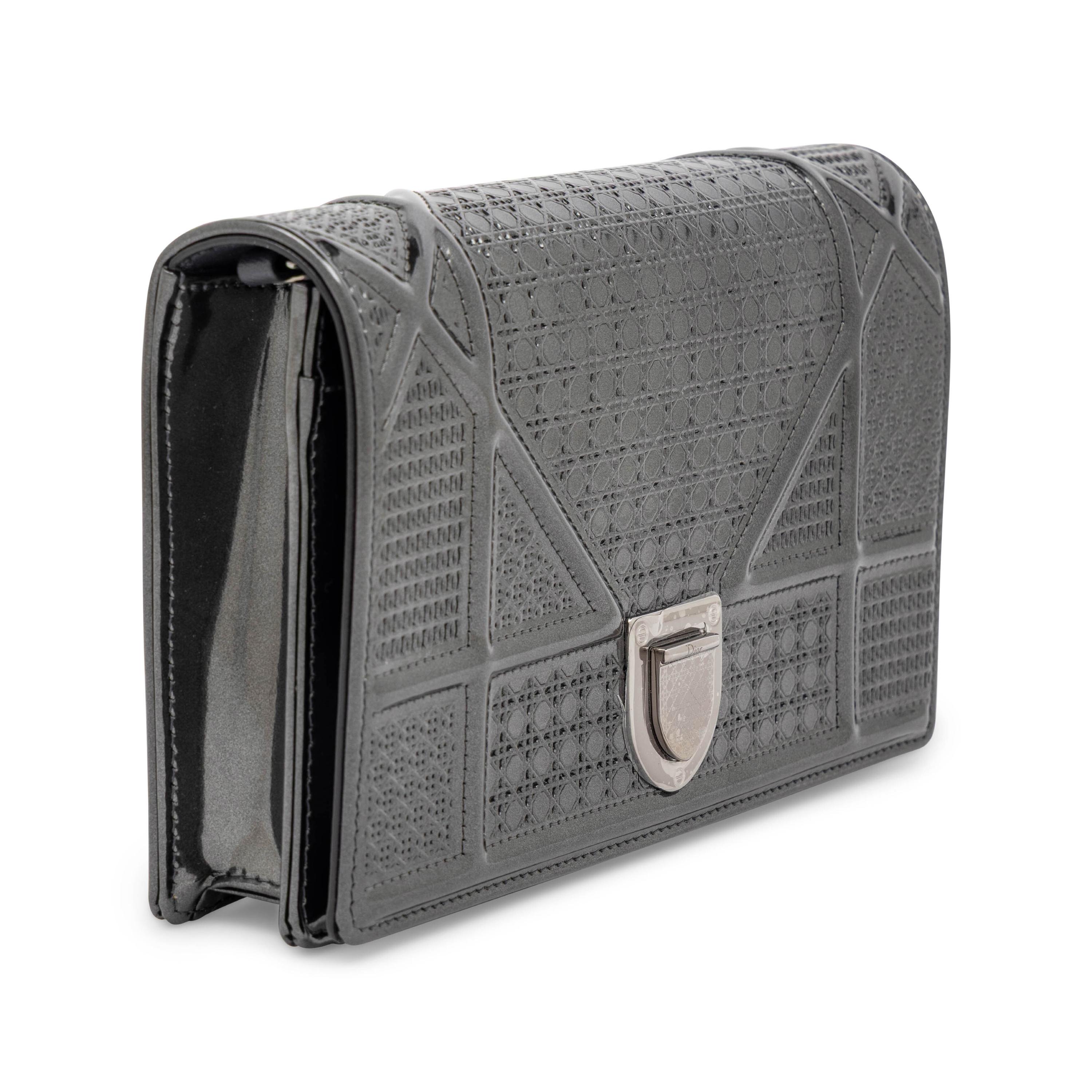 Christian Dior, Mini Diorama Flap Bag in Steel Grey Patent Leather