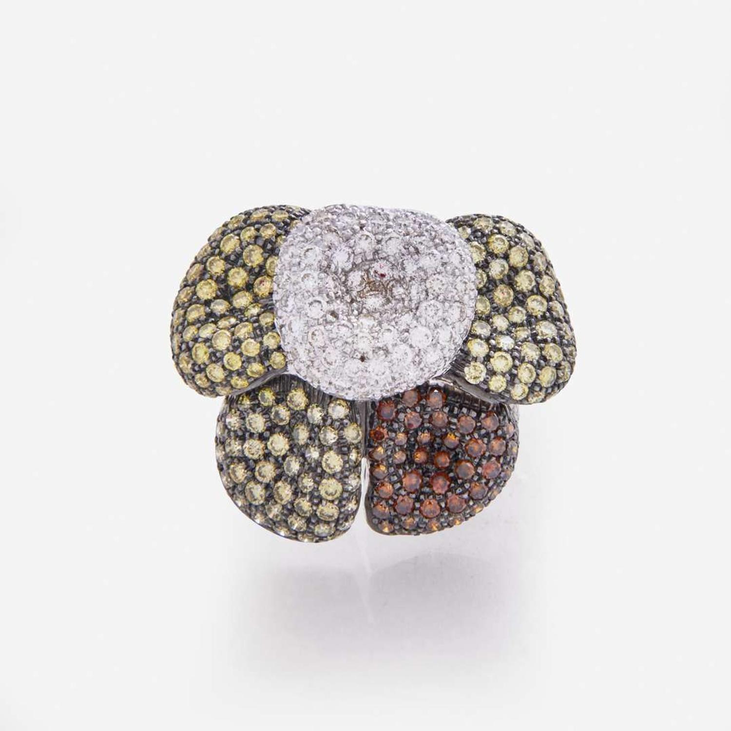 An 18K White Gold and Multi-Colored Diamond Ring
