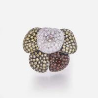 An 18K White Gold and Multi-Colored Diamond Ring