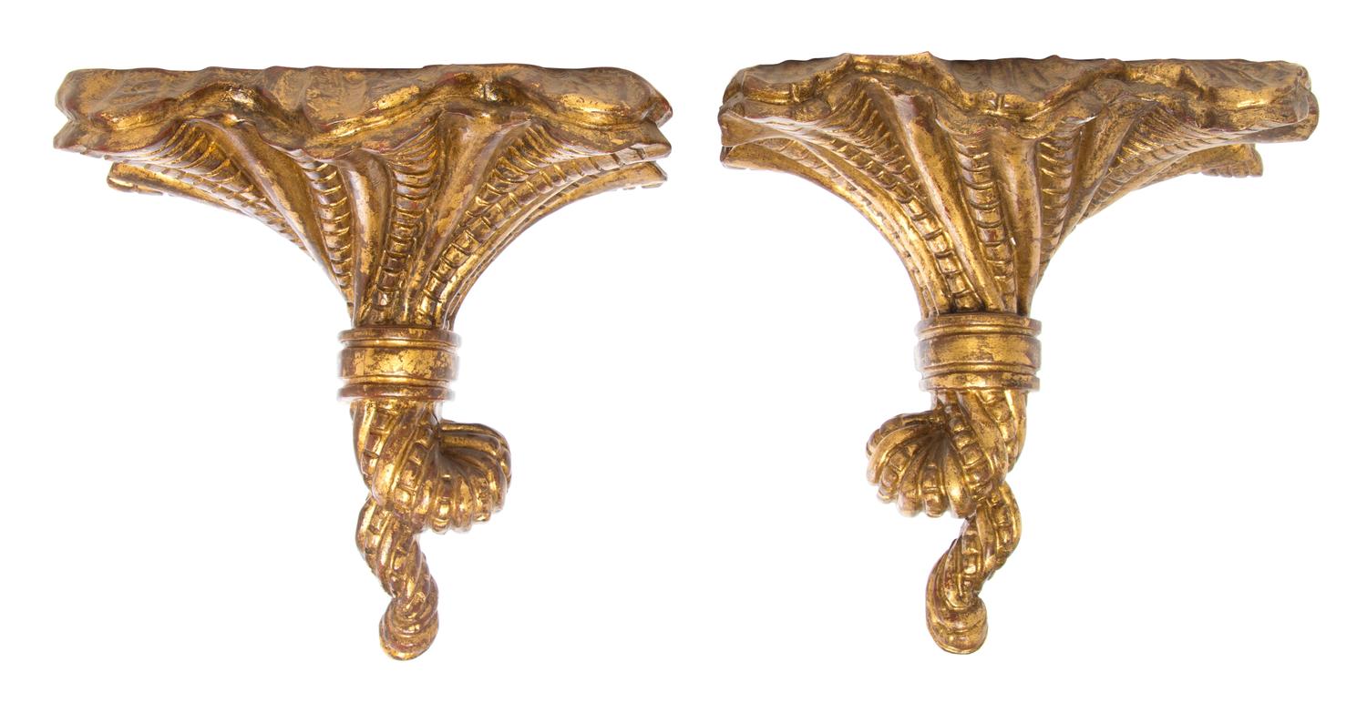 A Pair of Italian Giltwood Wall Brackets, Height 11 inches.