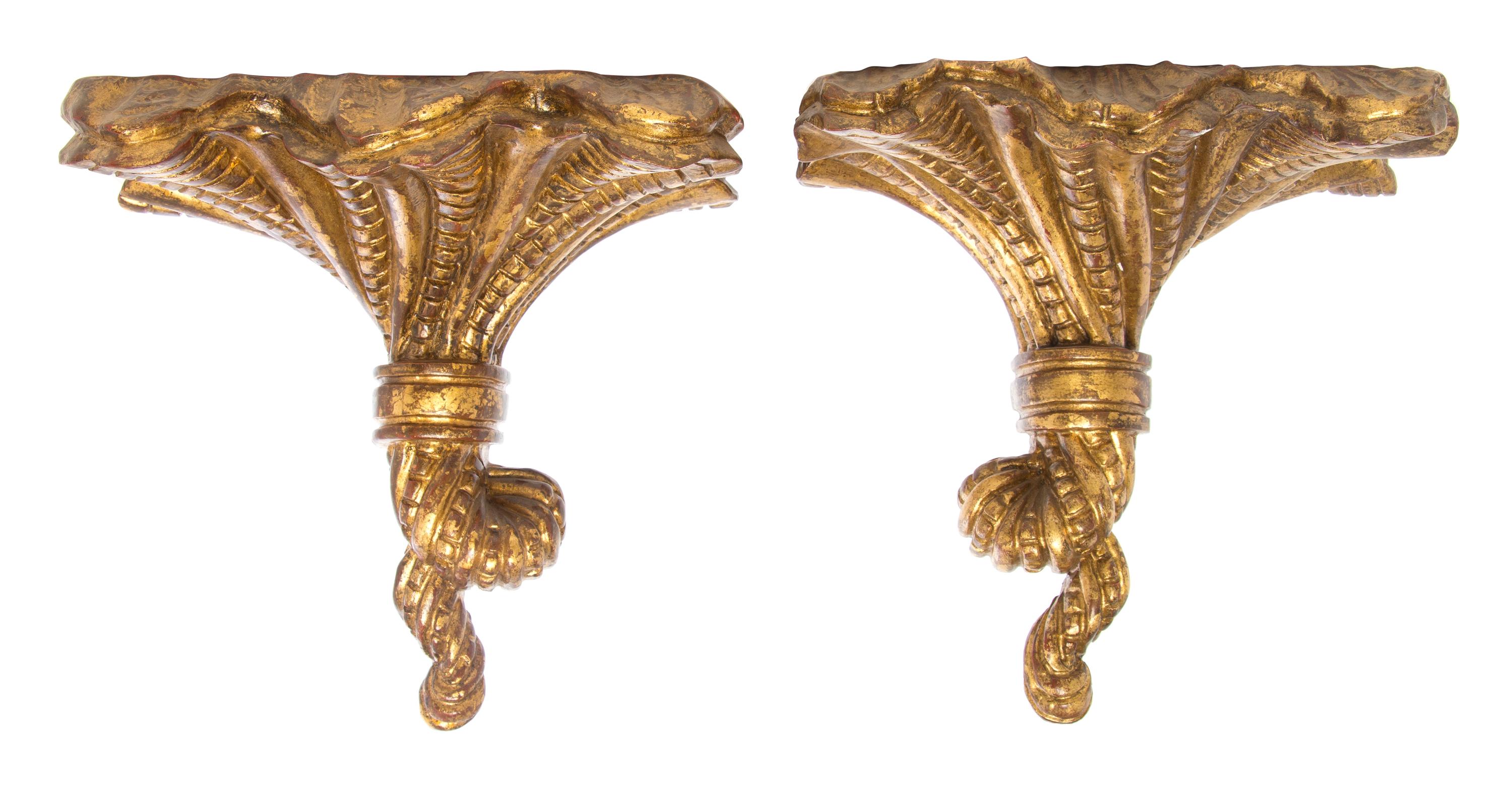 A Pair of Italian Giltwood Wall Brackets, Height 11 inches.