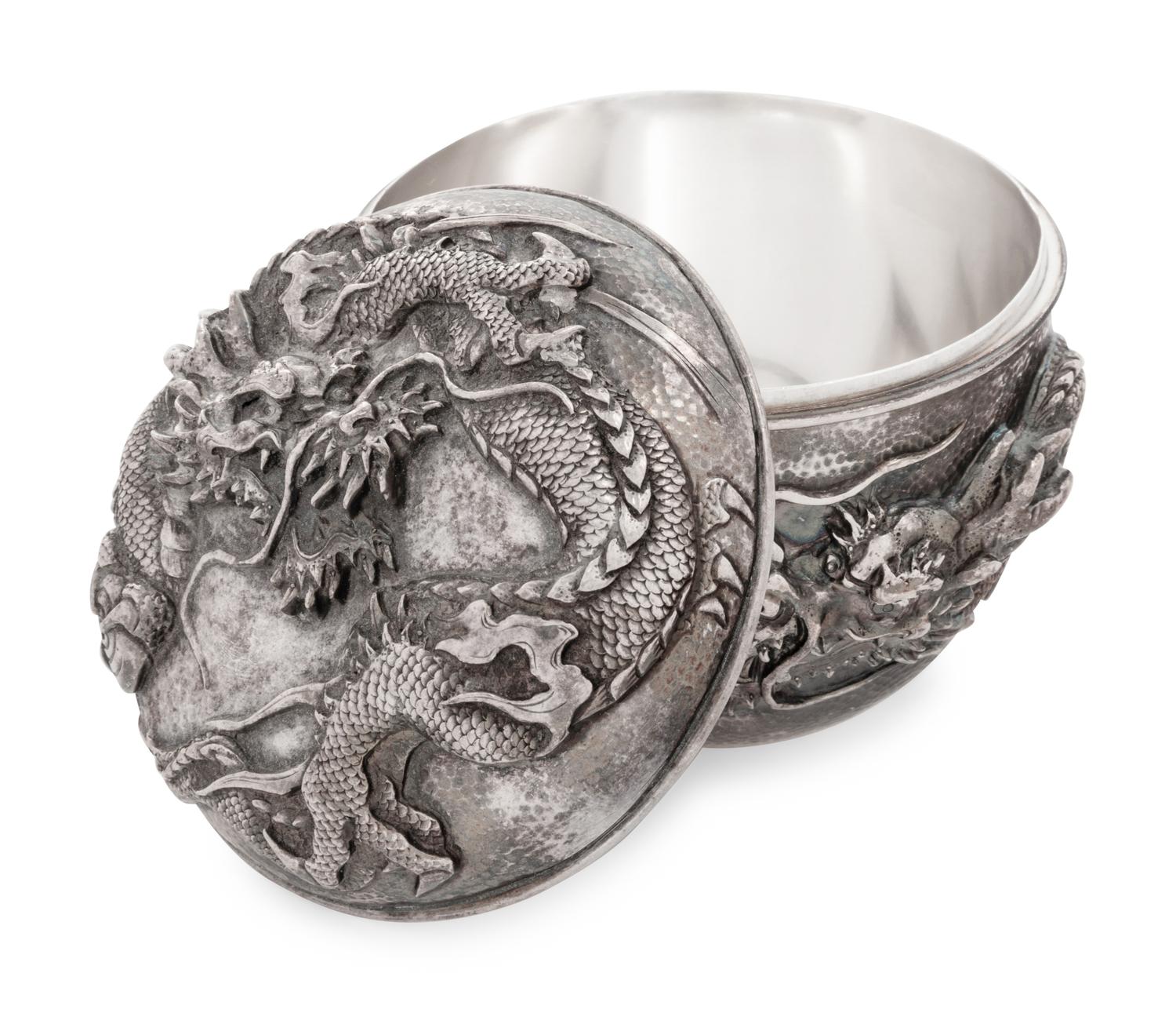 A Chinese Export Silver Tea Caddy