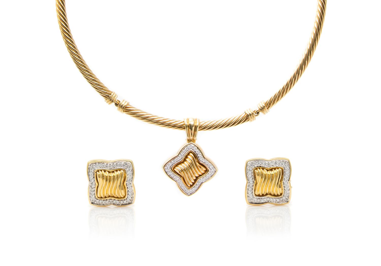 An 18 Karat Yellow Gold and Diamond Demi Parure, David Yurman, 54.20 dwts.