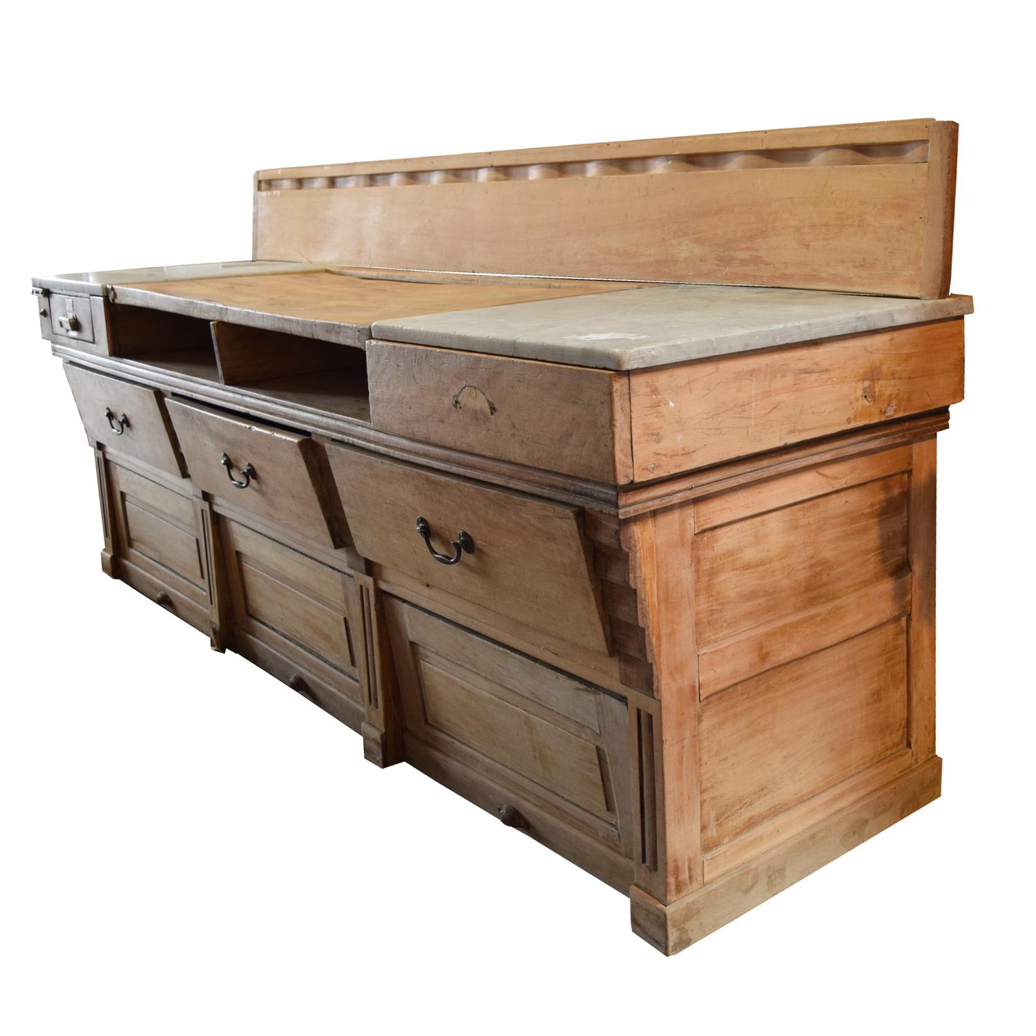 A Wood and Marble Butcher Counter 99" W x 29.5" D x 46" H — France, Early 20th Century