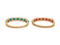 YELLOW GOLD, GEMSTONE AND DIAMOND BANGLE BRACELET SET