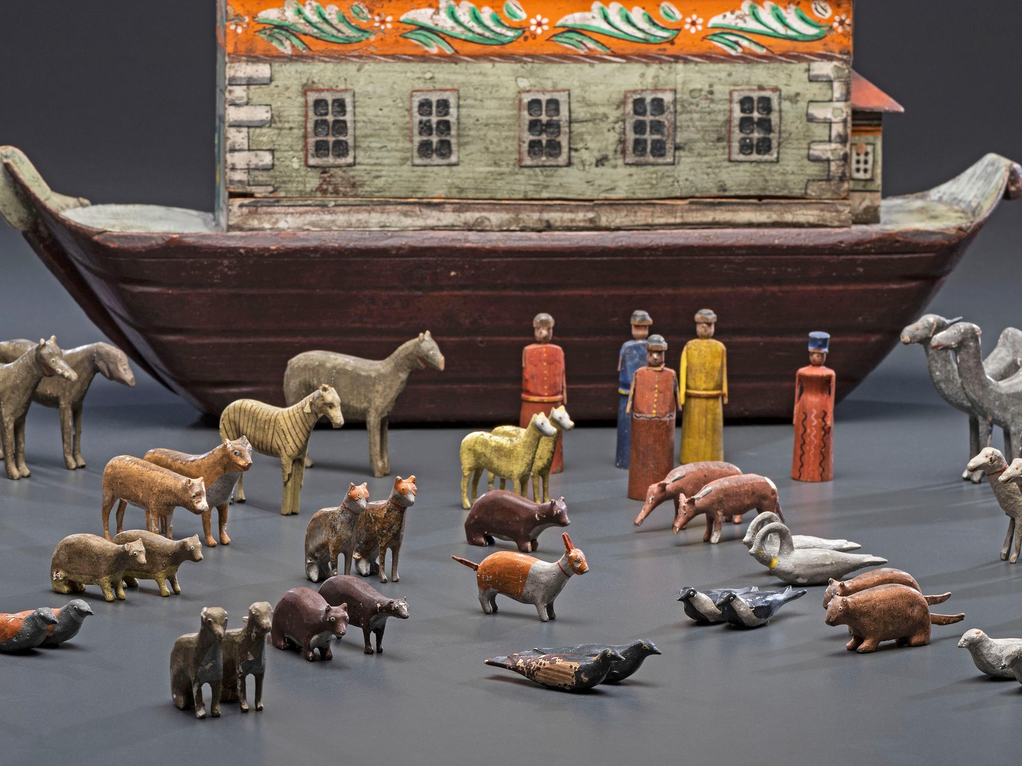 A German Painted Wood Noah's Ark with Slide-Front Cover