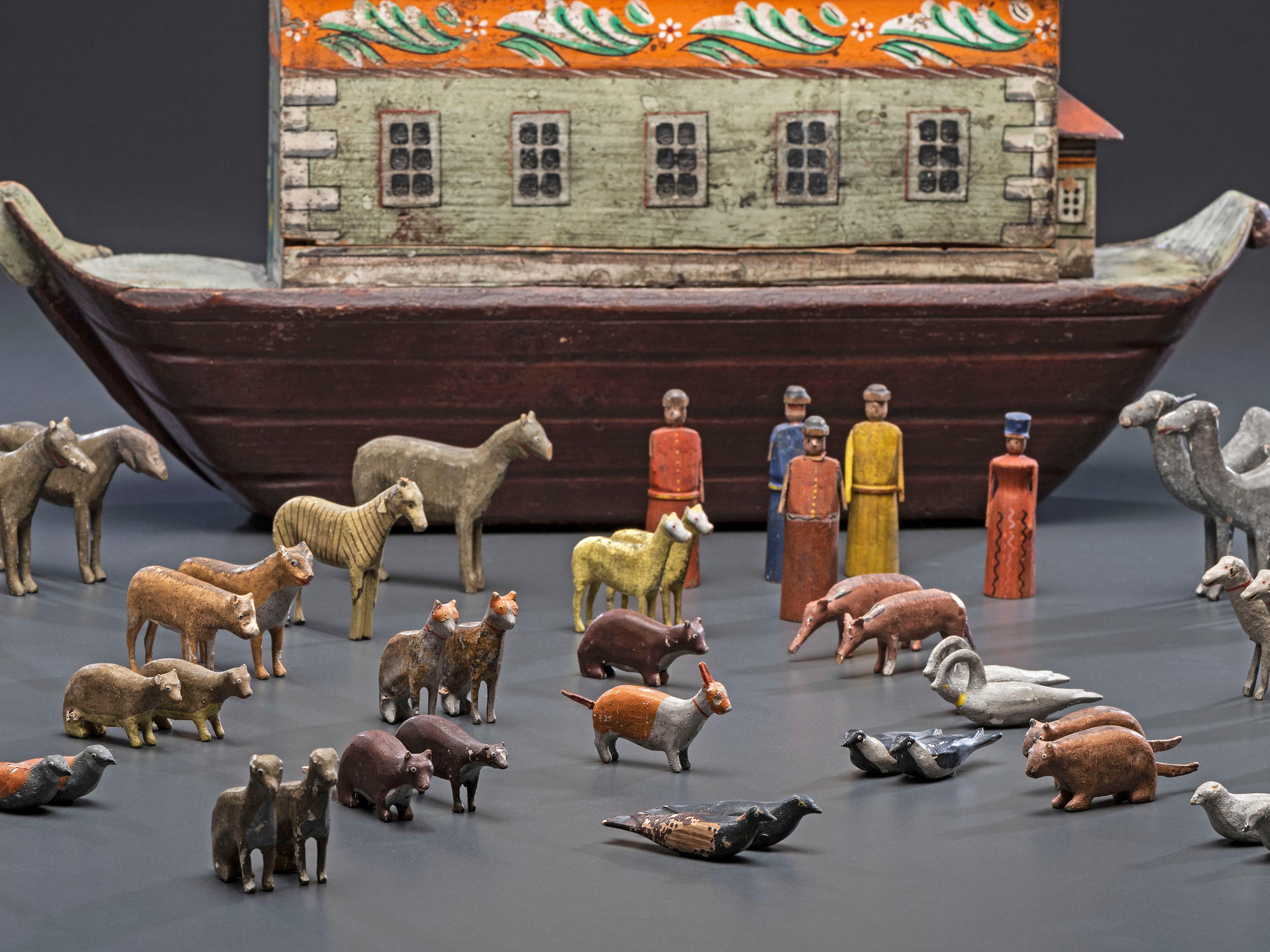 A German Painted Wood Noah's Ark with Slide-Front Cover
