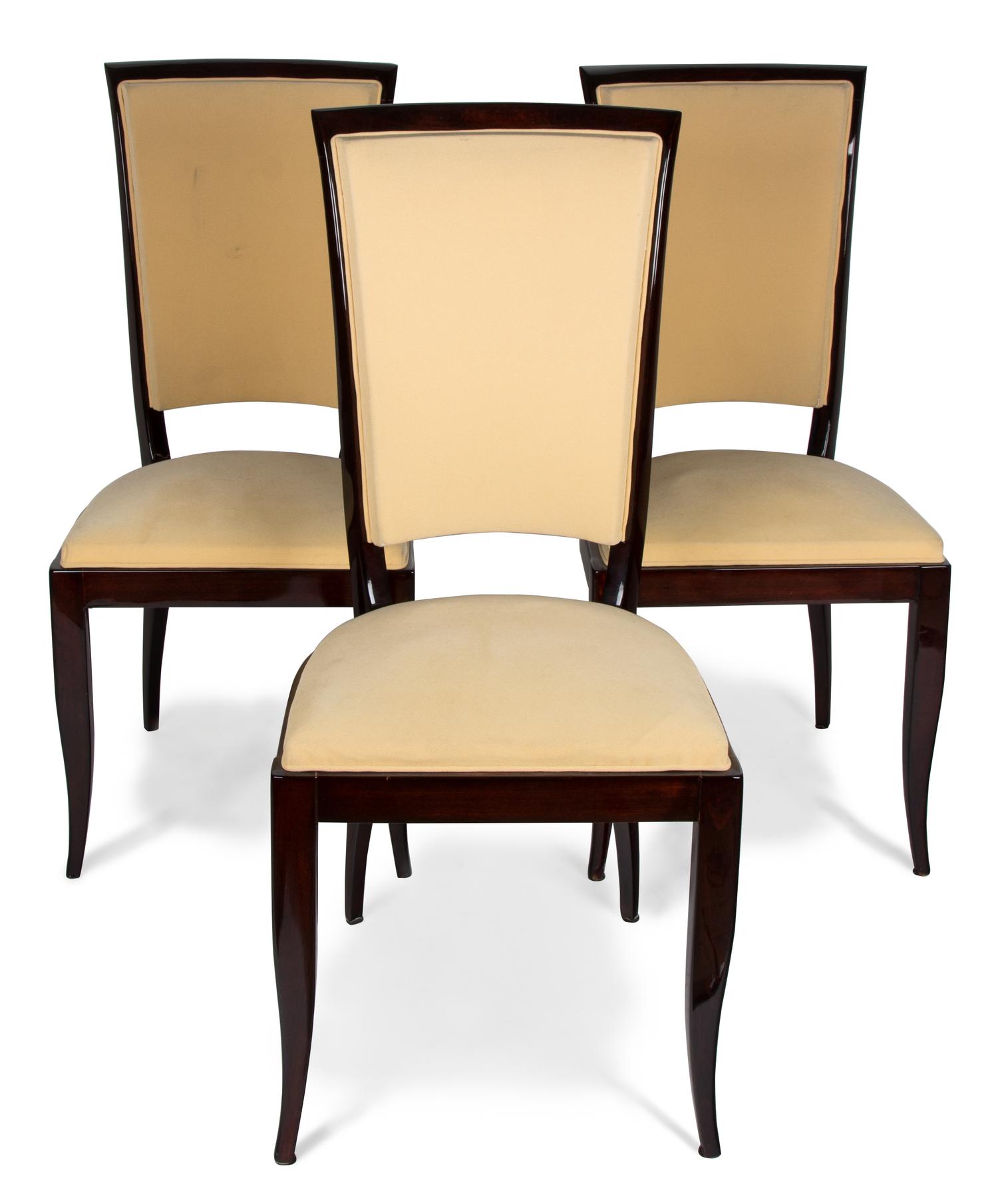 A Group of Six French Art Deco Lacquered Mahogany Dining Chairs Height 39 1/2 inches. — 20TH CENTURY