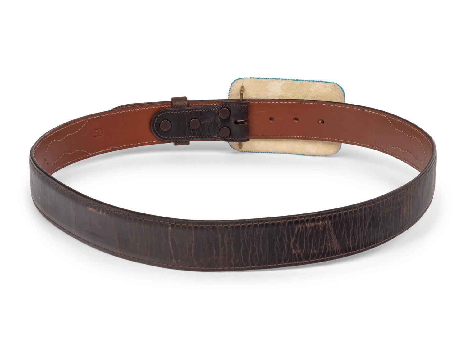 Leather Belt with Beaded American Eagle Buckle