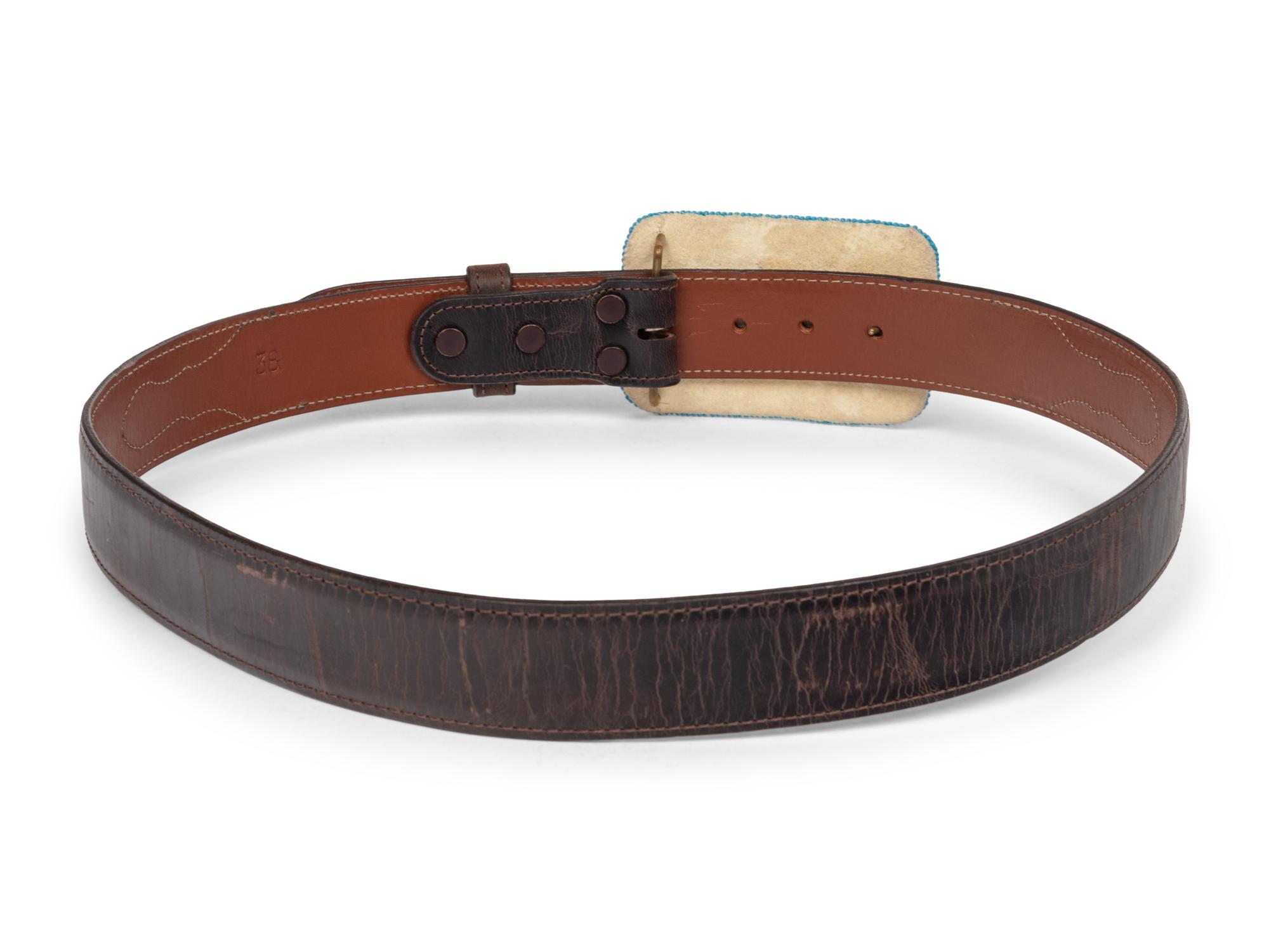 Leather Belt with Beaded American Eagle Buckle