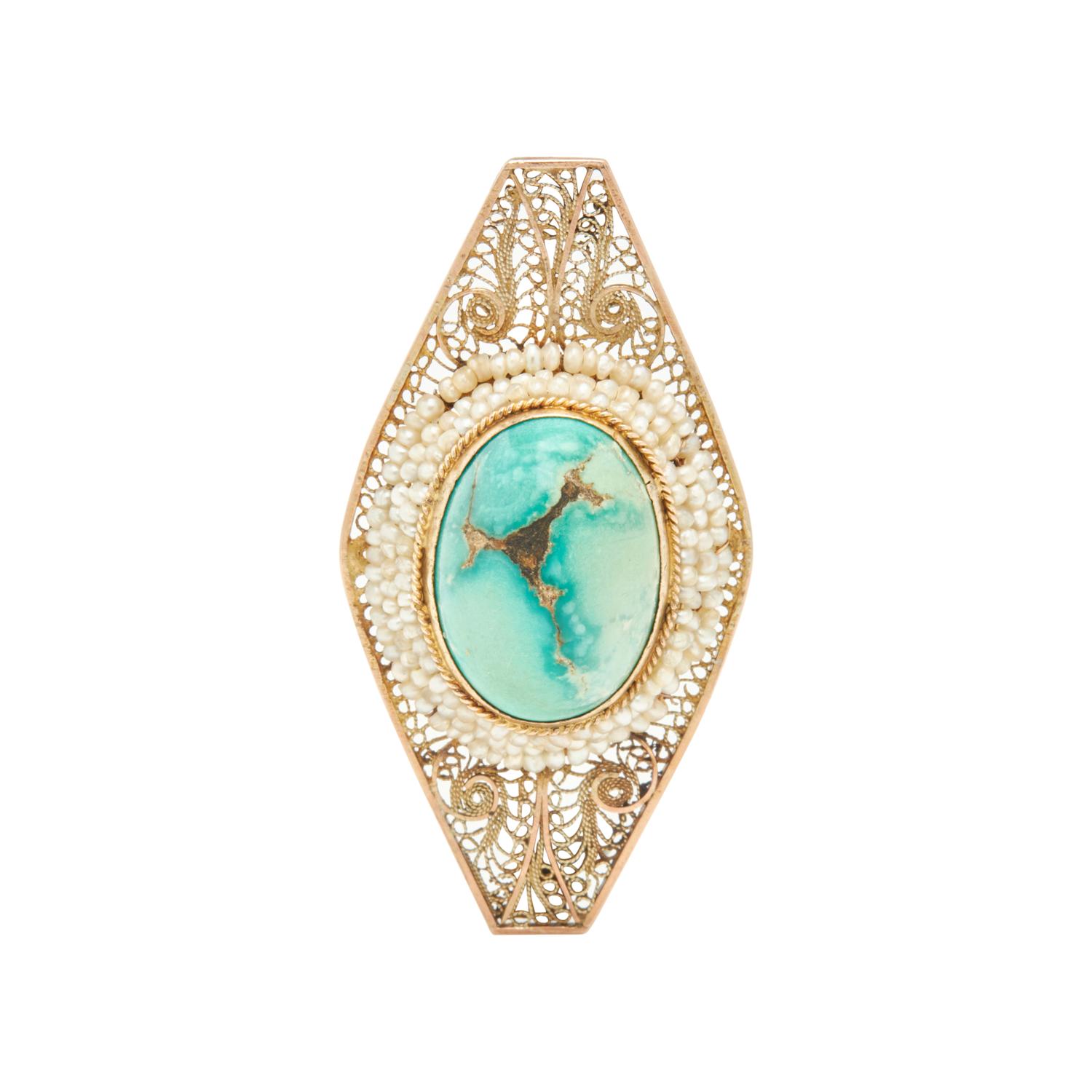 TURQUOISE AND SEED PEARL JEWELRY SUITE