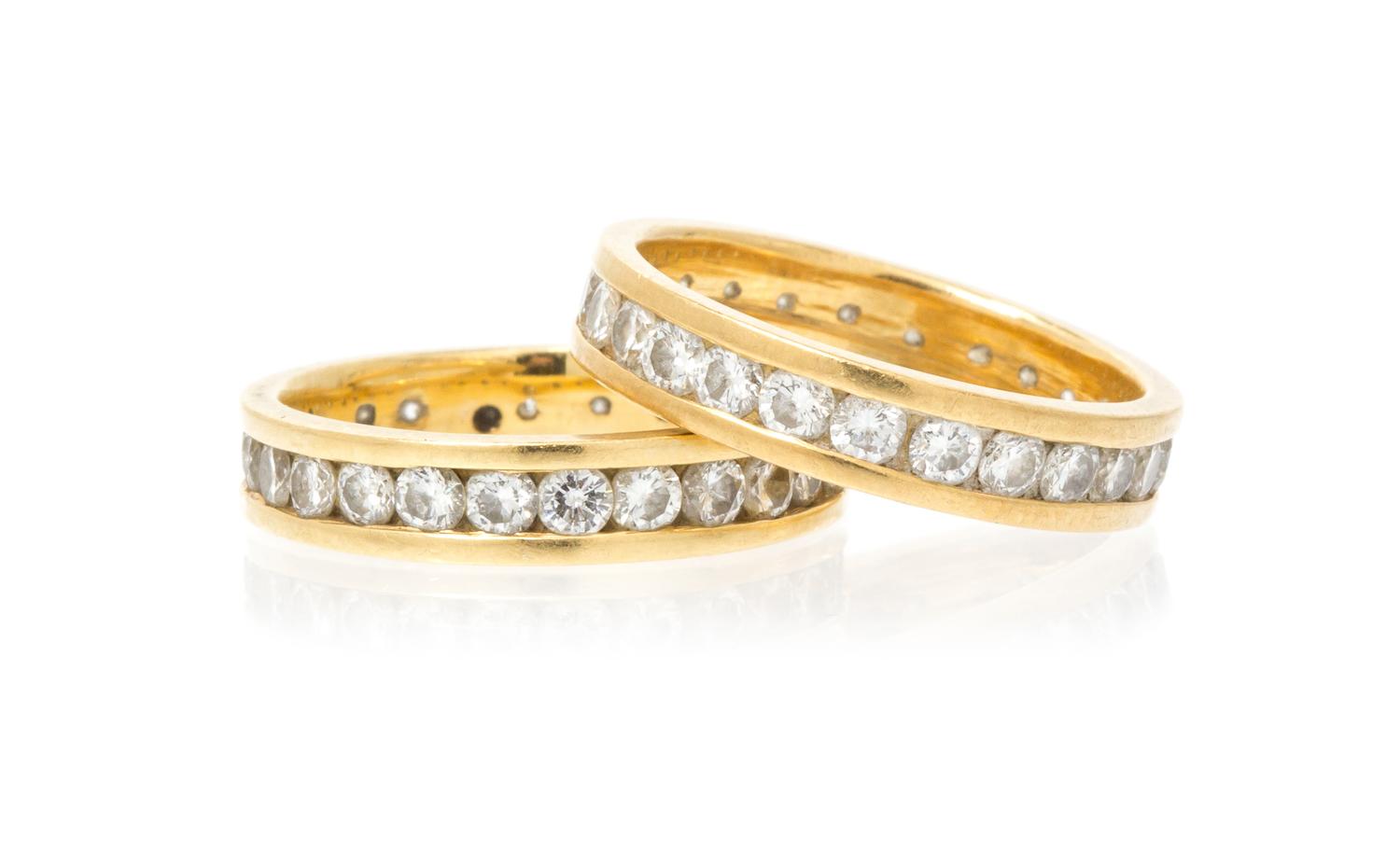 A Pair of Yellow Gold and Diamond Eternity Rings, 4.60 dwts.