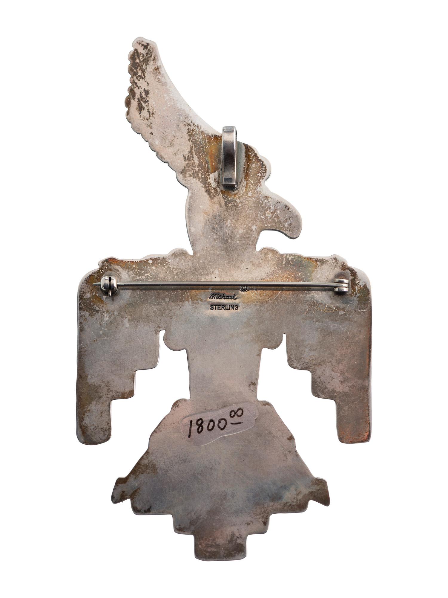 Sterling Silver and Mosaic Inlay Thunderbird Pendant / Brooch