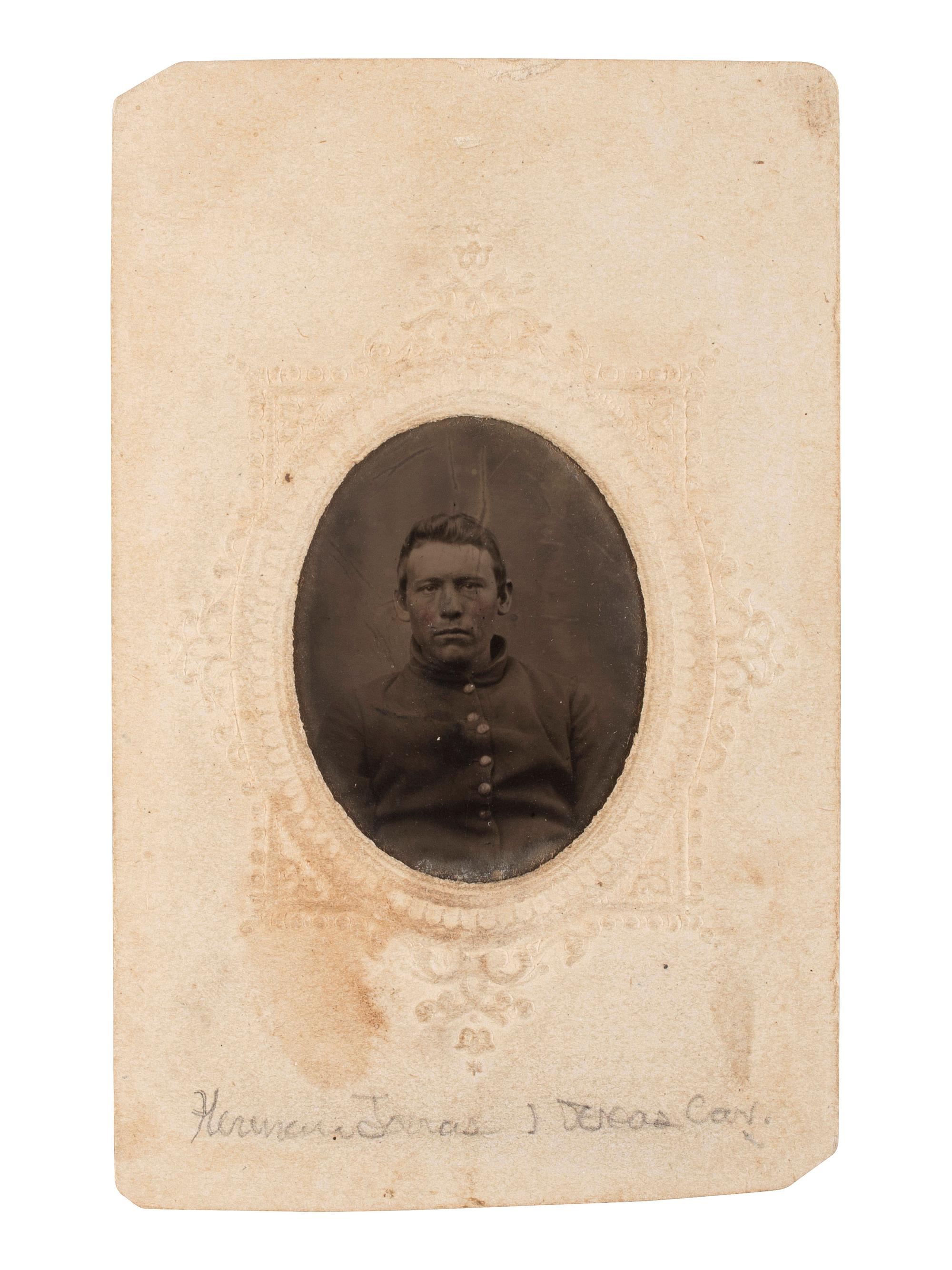 [CIVIL WAR]. Collection identified to Herman Jonas, Company C, 1st Texas Cavalry US, incl. weaponry, photograph, and documentation.