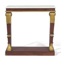 An English Mahogany, Parcel-Gilt and Marble-Top Console Table
