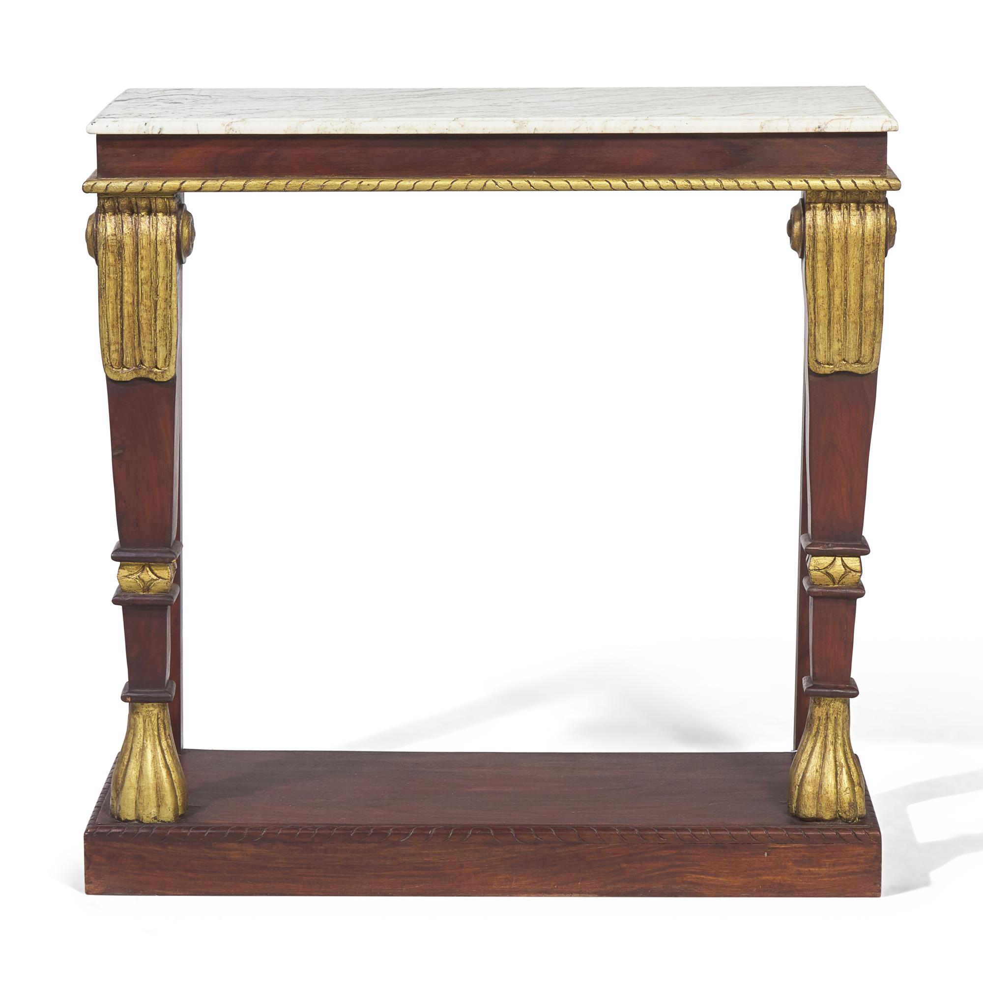 An English Mahogany, Parcel-Gilt and Marble-Top Console Table