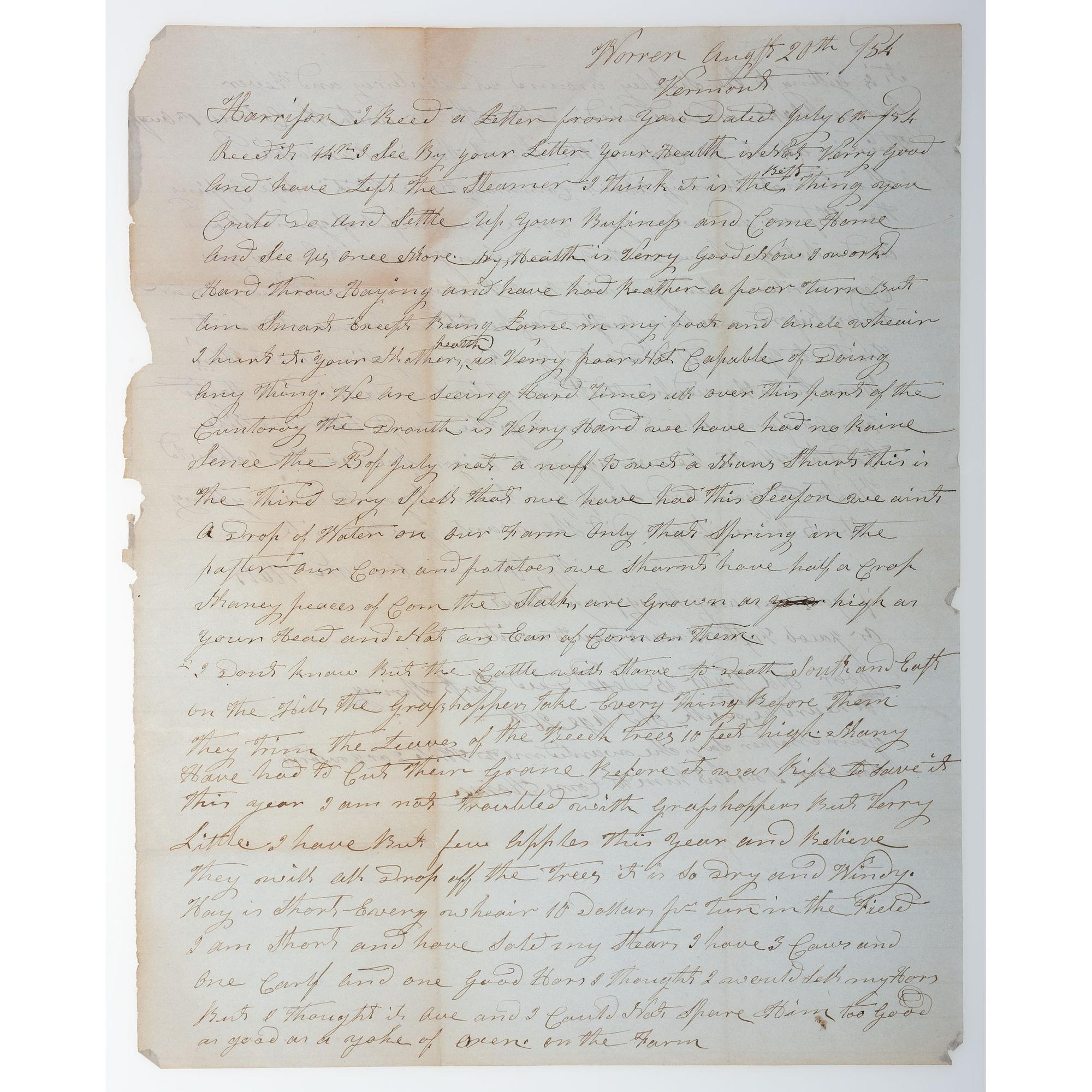 [CIVIL WAR - VERMONT]. HALL, Wm. H. Harrison "Harry." A group of 4 items associated with William Henry Harrison Hall of Vermont, including: