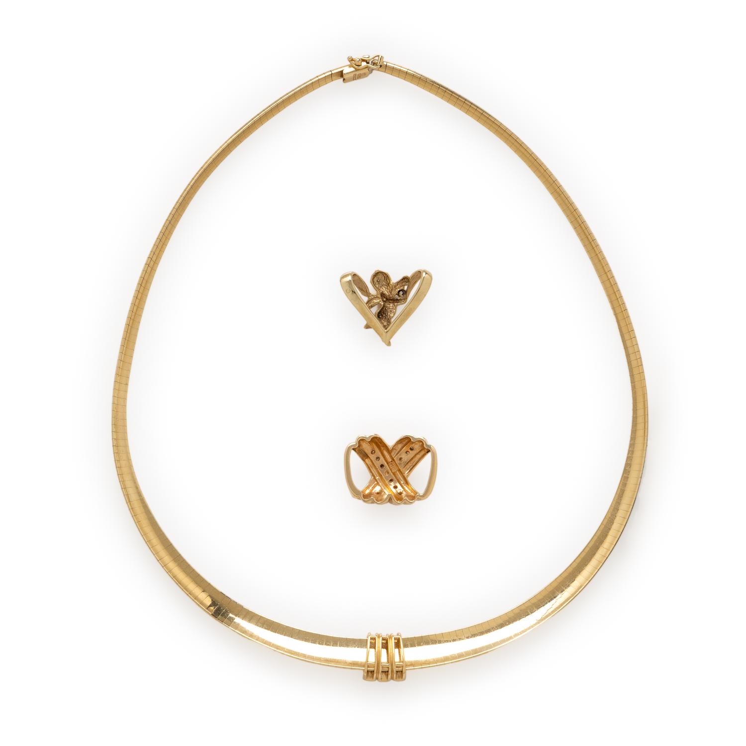Yellow Gold Omega Necklace with Three Slide Pendants