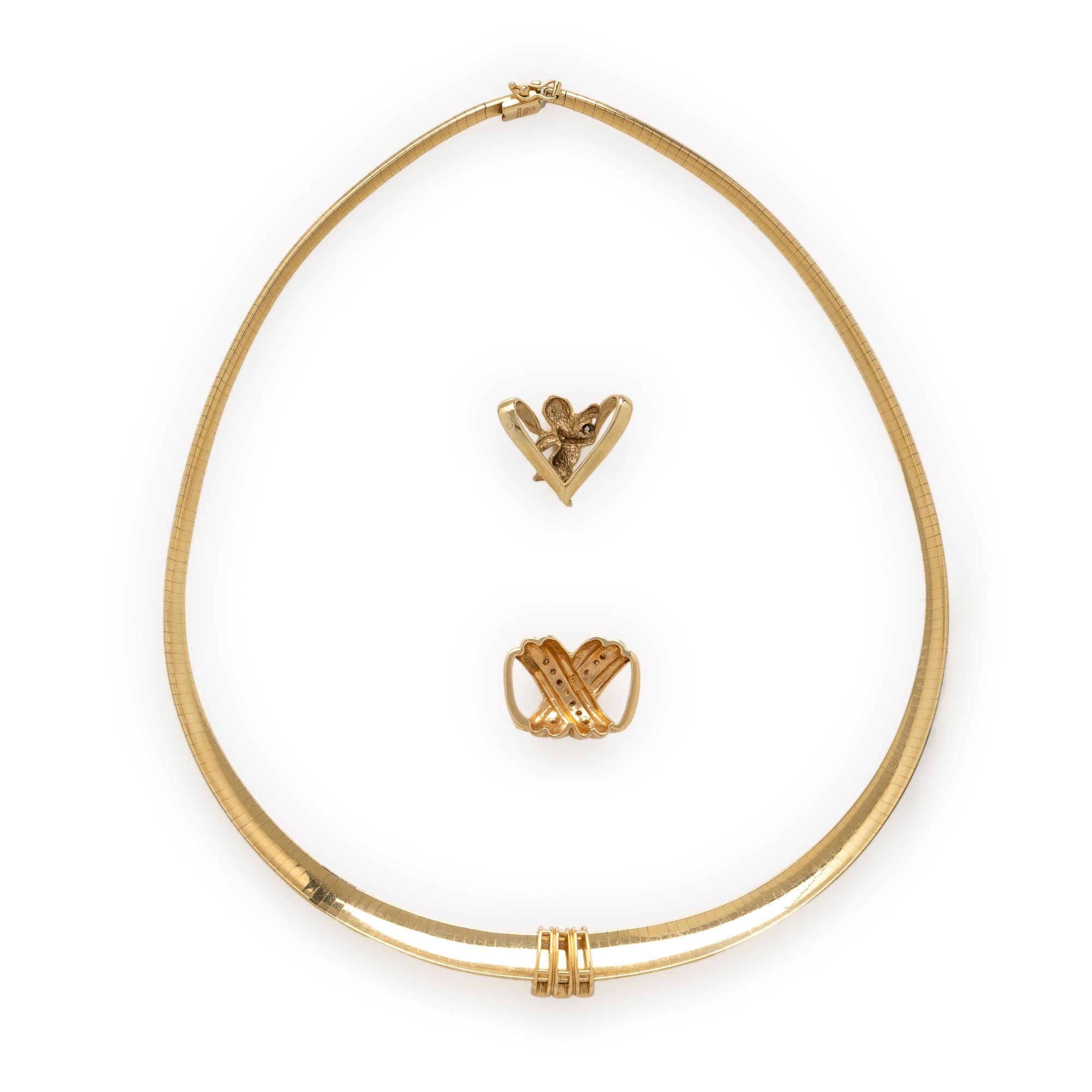 Yellow Gold Omega Necklace with Three Slide Pendants