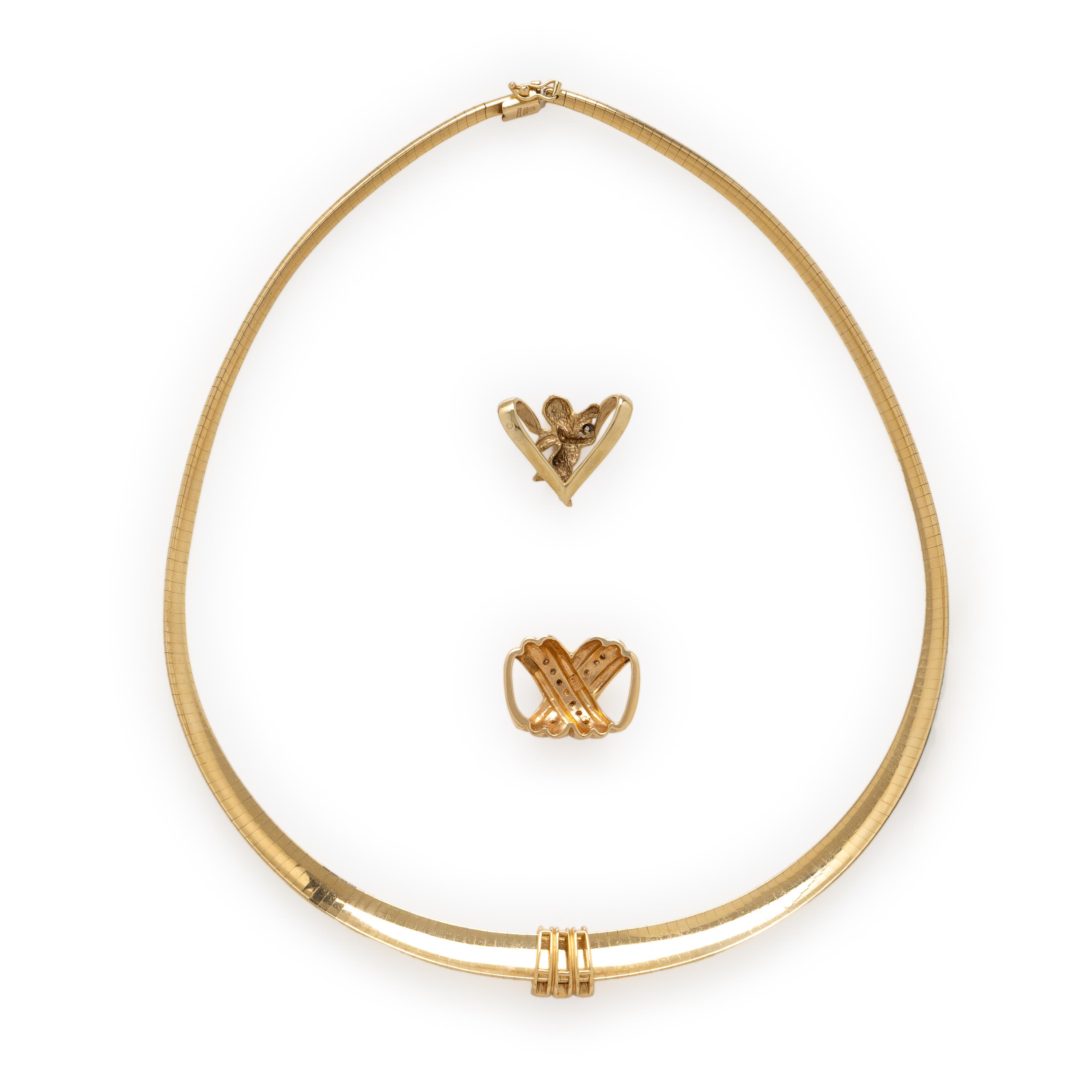 Yellow Gold Omega Necklace with Three Slide Pendants