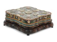 A Chinese Cloisonné Box with Hardstone-Inset Lid