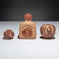 Carved Red and Tan Pottery