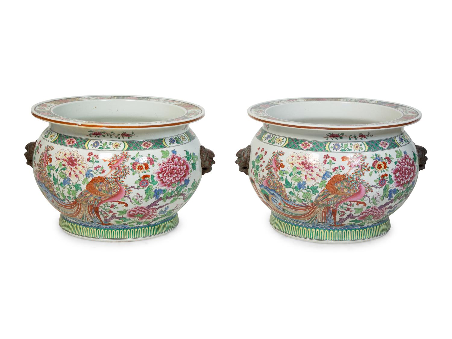 A Pair of Chinese Export Porcelain Jardinieres — 19TH CENTURY