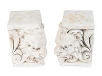 A Pair of White Ceramic Lion's Head Block-Form Bookends — 20TH CENTURY