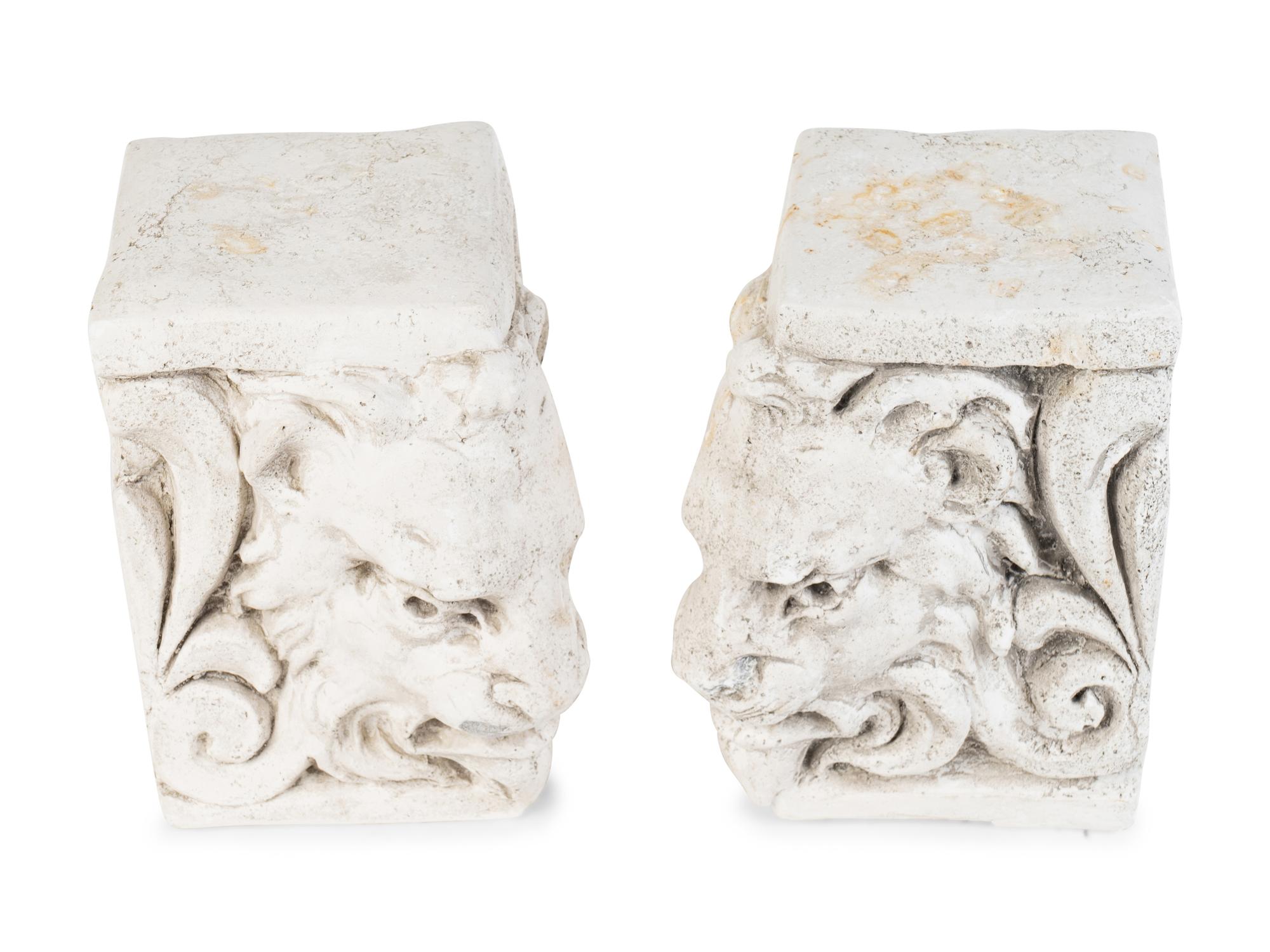 A Pair of White Ceramic Lion's Head Block-Form Bookends — 20TH CENTURY