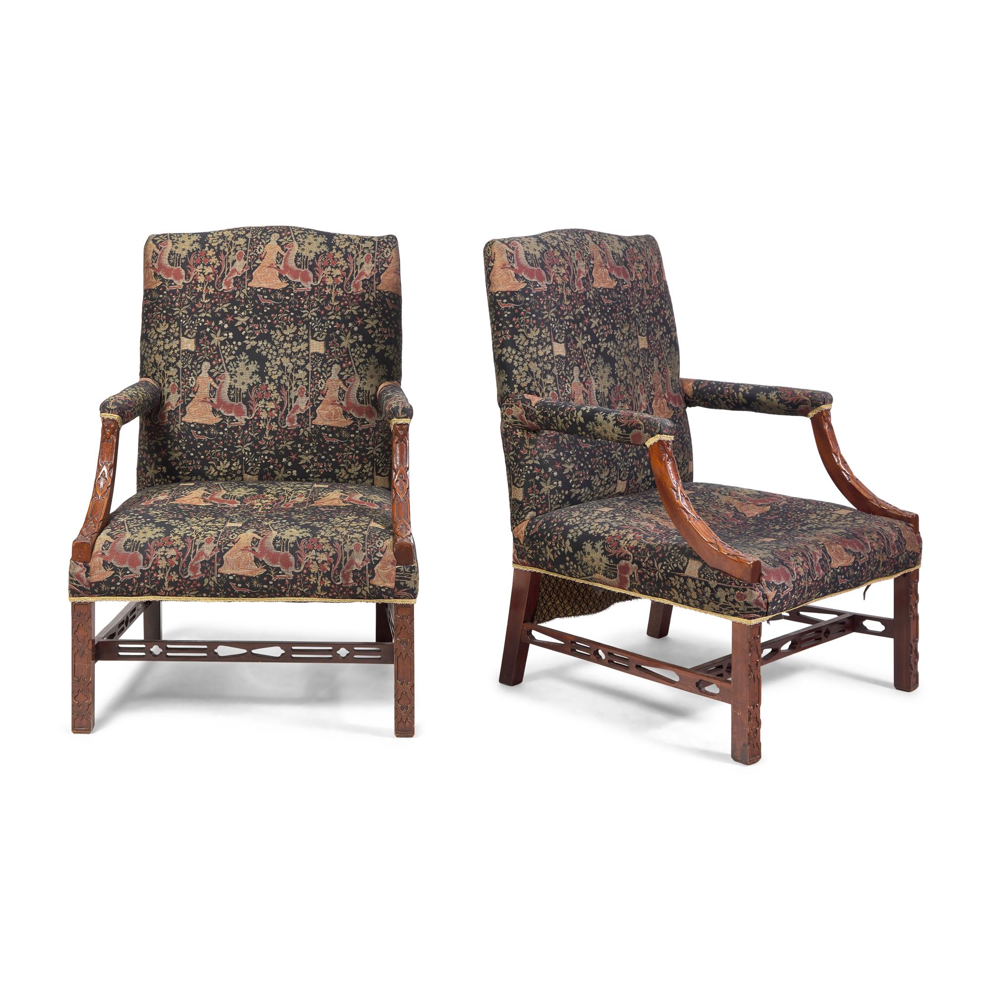 A Pair of George III Style Mahogany Library Chairs