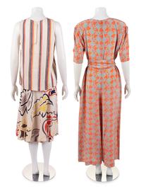 Two Designer Ensembles: One Jean Muir Belted Jumpsuit and One Chloé Skirt Ensemble, 1980s