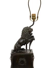 A Continental Bronze Lion and Marble Table Lamp