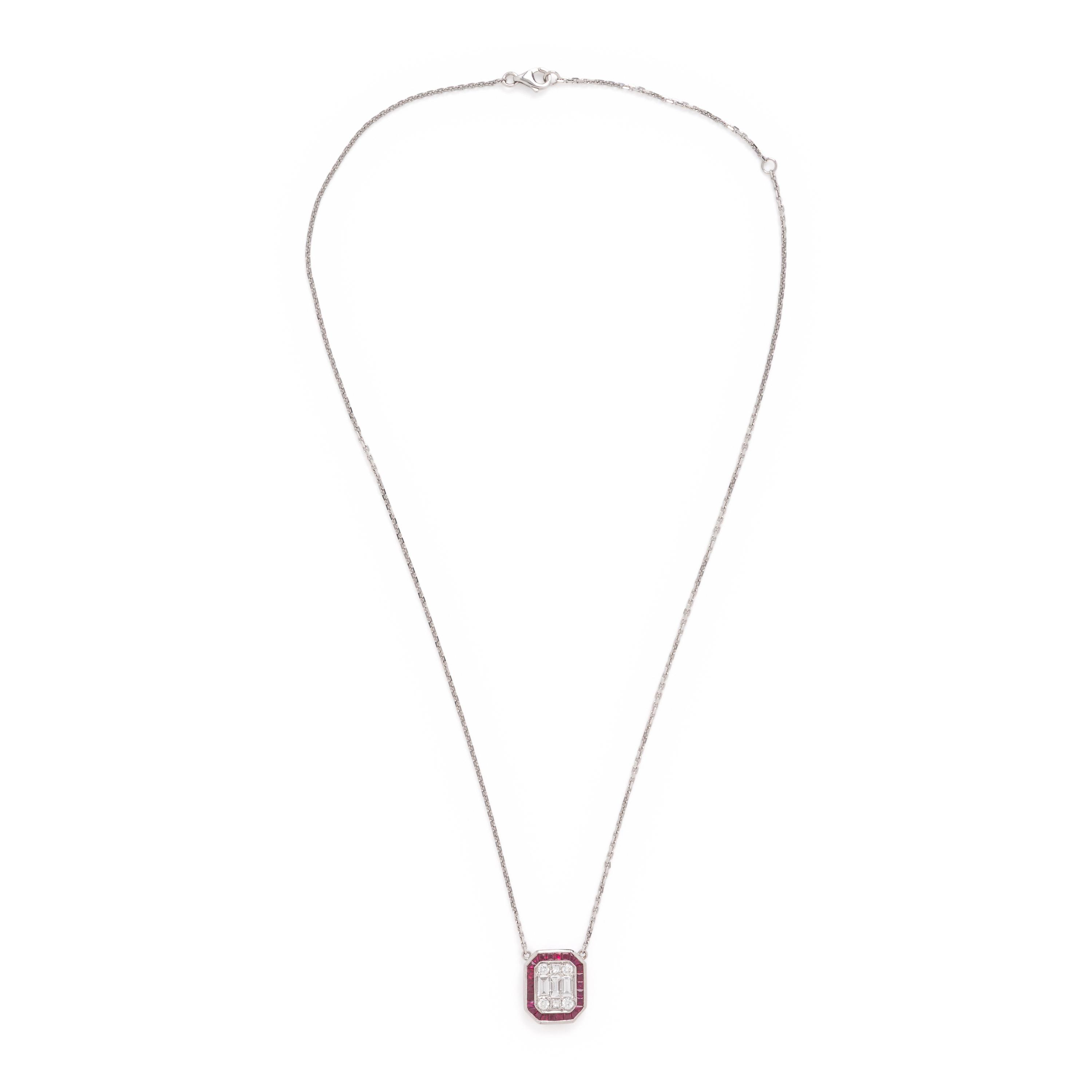 Diamond, Ruby, and White Gold Pendant Necklace