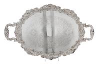 Two English Silver-Plate Trays, 20th Century, comprising an oval handled tray and a circular tray, each after the 18th century original