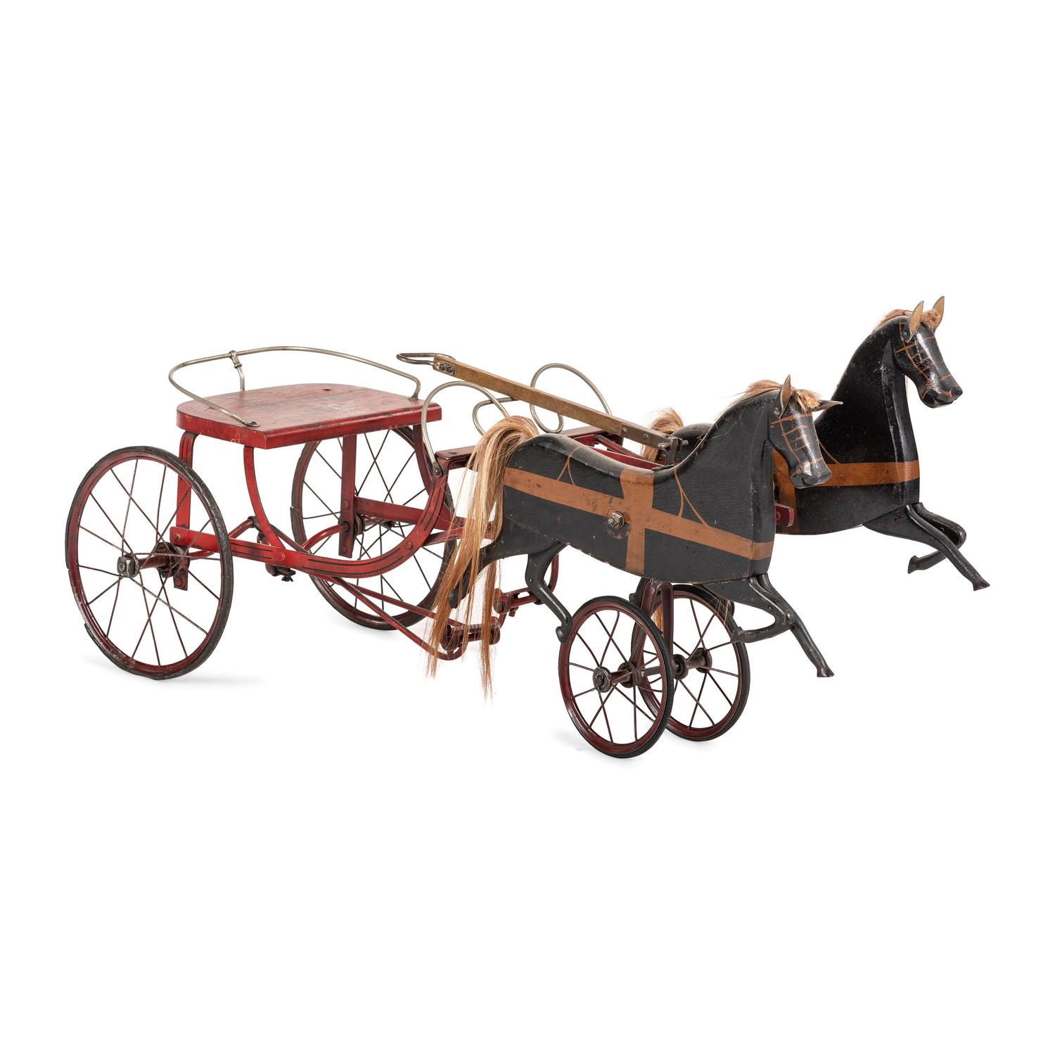 A Painted Wood and Metal Horse Drawn Pedal Cart