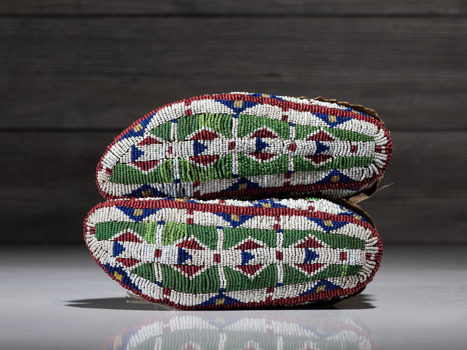 Sioux Fully Beaded Hide Moccasins