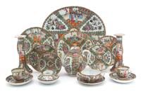 A Large Group of Chinese Rose Medallion Porcelain Length of platter 16 inches.