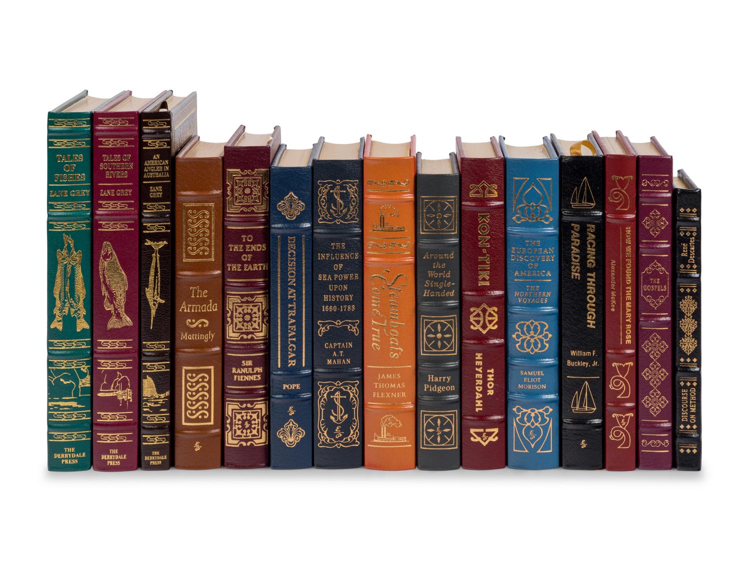 [BINDINGS]. A large group of 92 titles from the Easton Press and Derrydale Press, mostly nautical related, including: